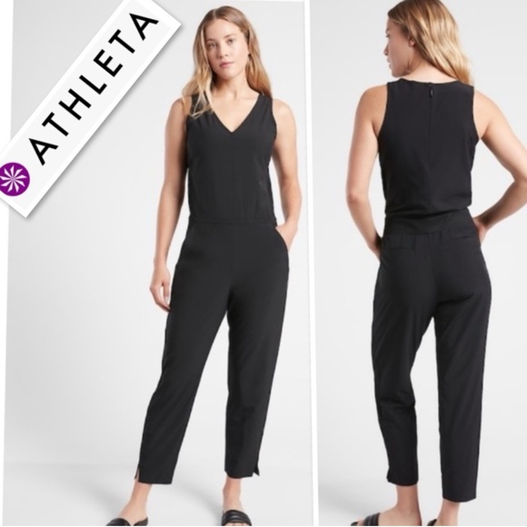 ATHLETA BROOKLYN UTILITY ONE PIECE BLACK ACTIVEWEAR SLEEVELESS JUMPSUIT SIZE 6/T - Picture 1 of 16